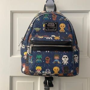 RARE Disney Parks Star Wars Chibi Characters Loungefly Mini Backpack